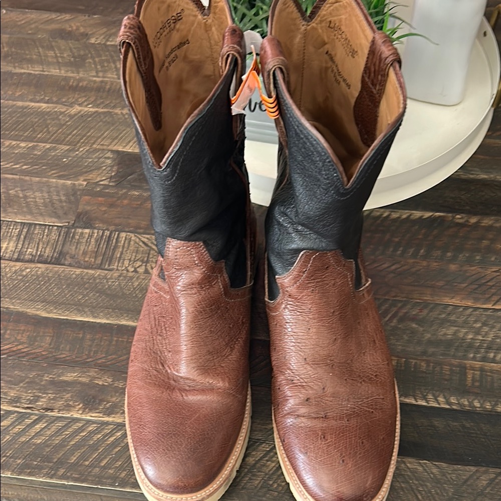Lucchese Brown and Black Cowboy Boots with Leather Construction ostrich